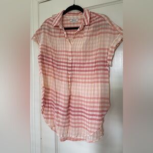 Madewell Pink Button Down Cap Sleeve Polo Top
